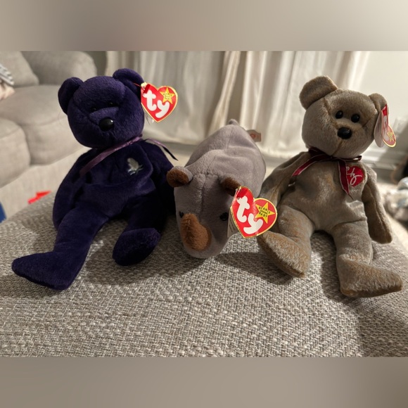 Ty Other - Vintage Ty Beanie Baby lot- princess Diana Bear, Spike Rhino and 1999 Sig bear
